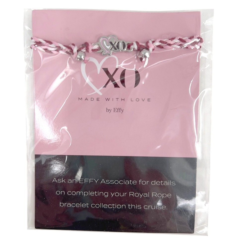 NEW Effy Womens Royal Rope Bracelet Pink Burgundy XO Heart Braided Cruise Sealed